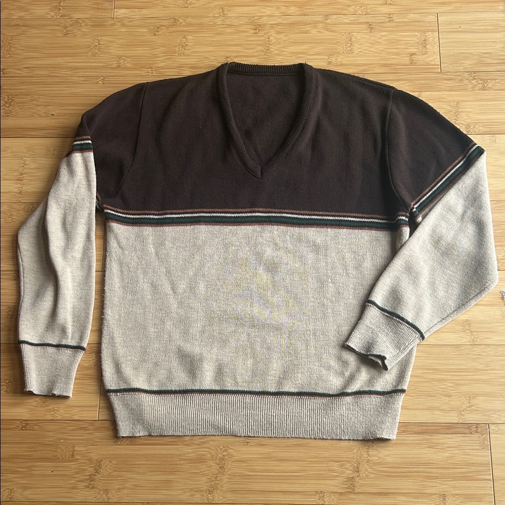 Vintage 70s Retro Eclectic Grandpa V-Neck Sweater